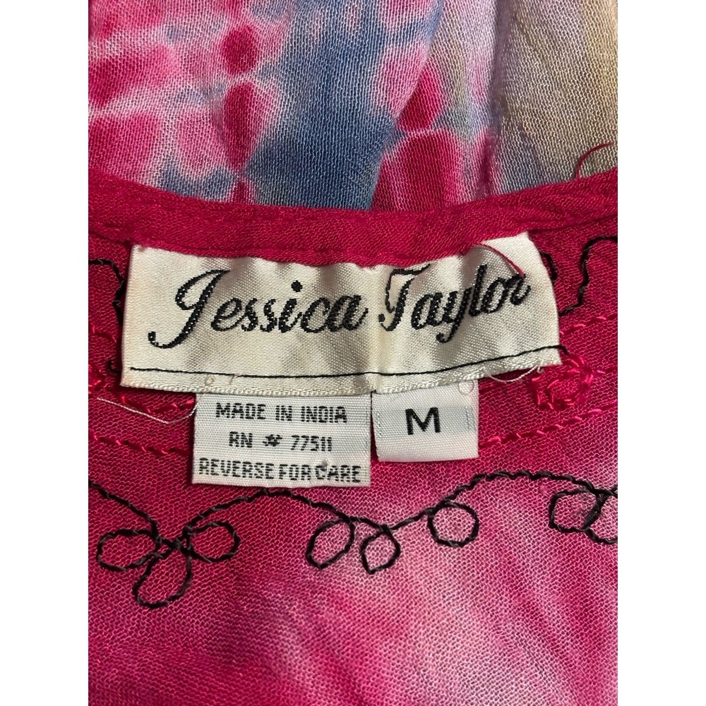 Jessica Taylor VTG Pink Embroidered Trapeze Hippie Boho Sleeveless Dress Sz Med - Picture 6 of 9